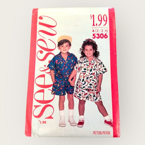 Vintage 1990s Butterick Sewing Pattern 5306 Childrens Shirt Shorts Size 2-4 - Picture 1 of 2